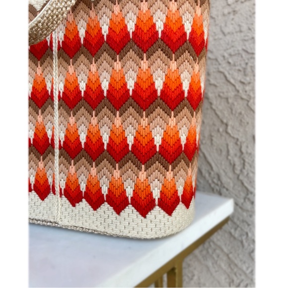 VINTAGE 60s 70s JR Miami Julius Rednik Orange Woven Yarn & Needlepoint Tote Bag - Picture 10 of 11